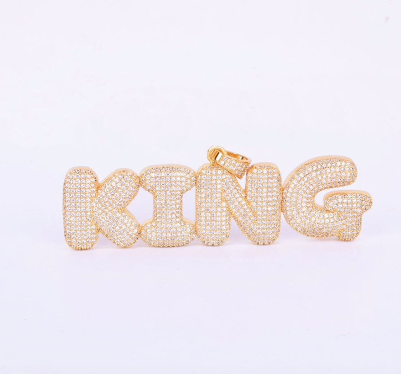 Iced Out Bubble Letter Name Necklace on a Tennis Chain