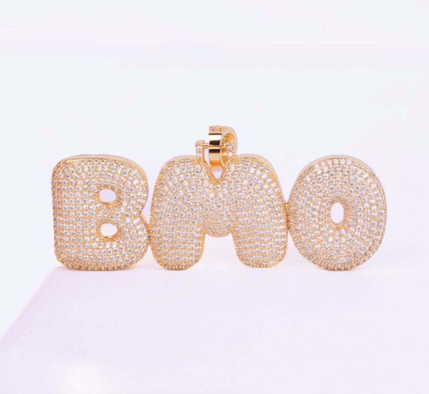 Iced Out Bubble Letter Name Necklace on a Tennis Chain