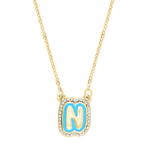 Pave Outline Bubble Initial Necklace