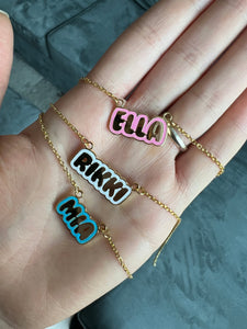 Bubble Letter Enamel Necklace