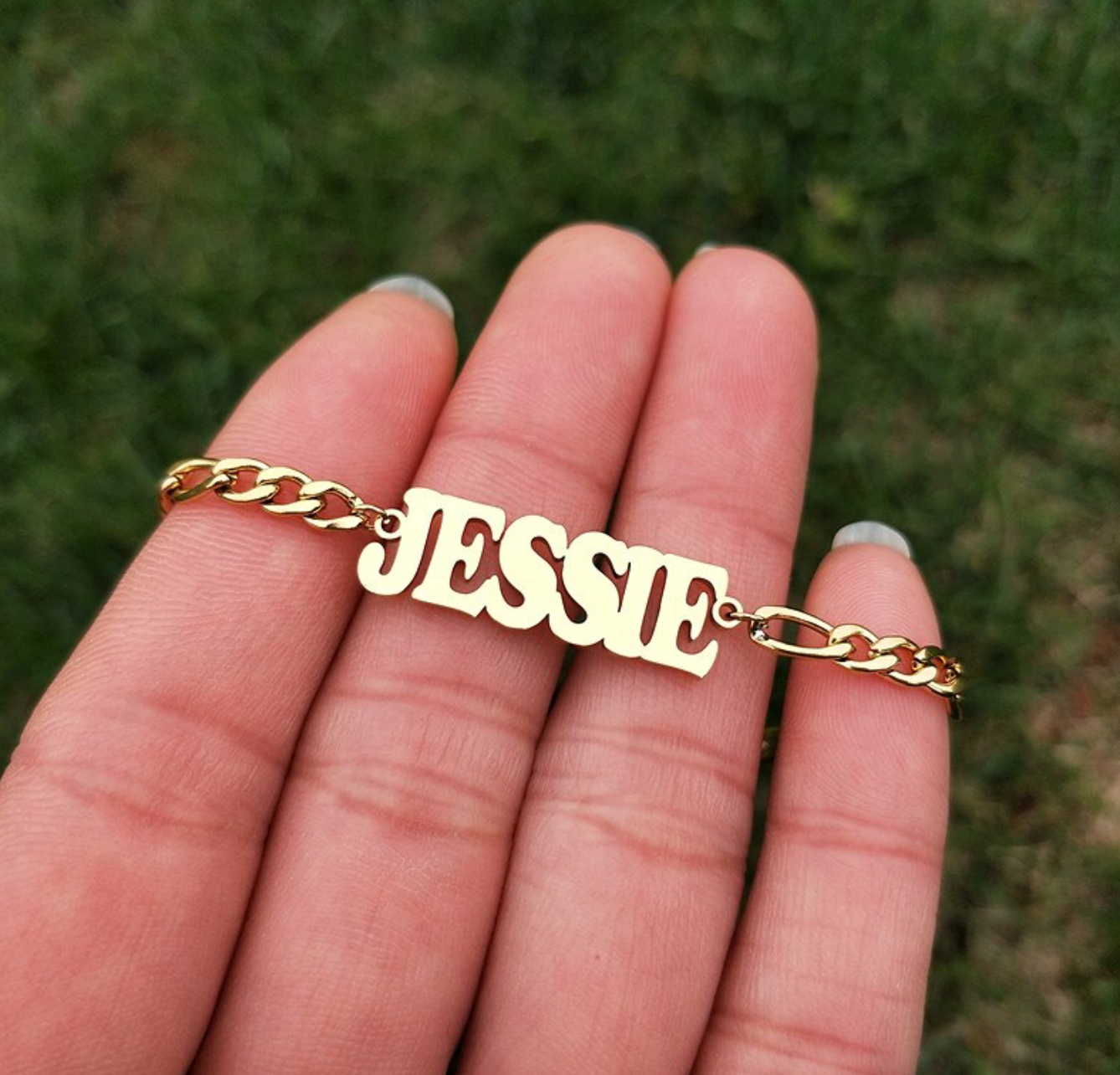 Personalized Name Anklet on a Figaro Chain