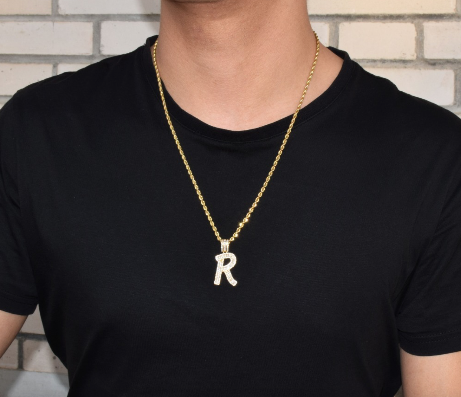 Iced Out Bubble Letter Baguette Initial Necklace