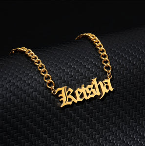 Personalized Old English Necklace on a Cuban Link Chain