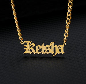 Personalized Old English Necklace on a Cuban Link Chain