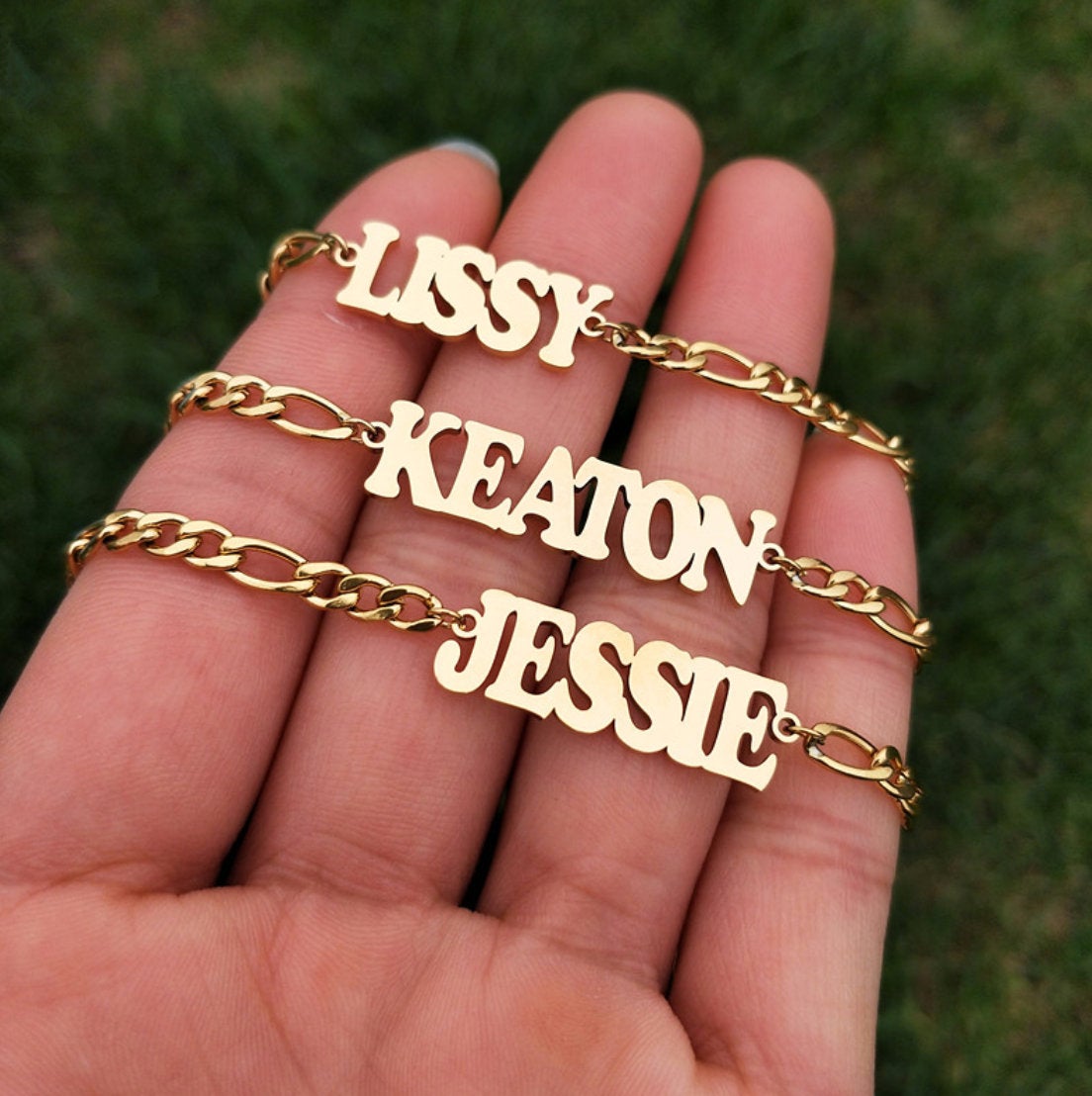 Personalized Name Anklet on a Figaro Chain