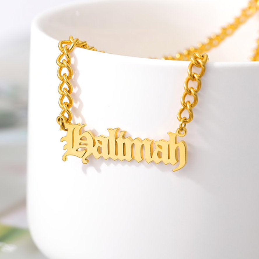 Personalized Old English Necklace on a Cuban Link Chain