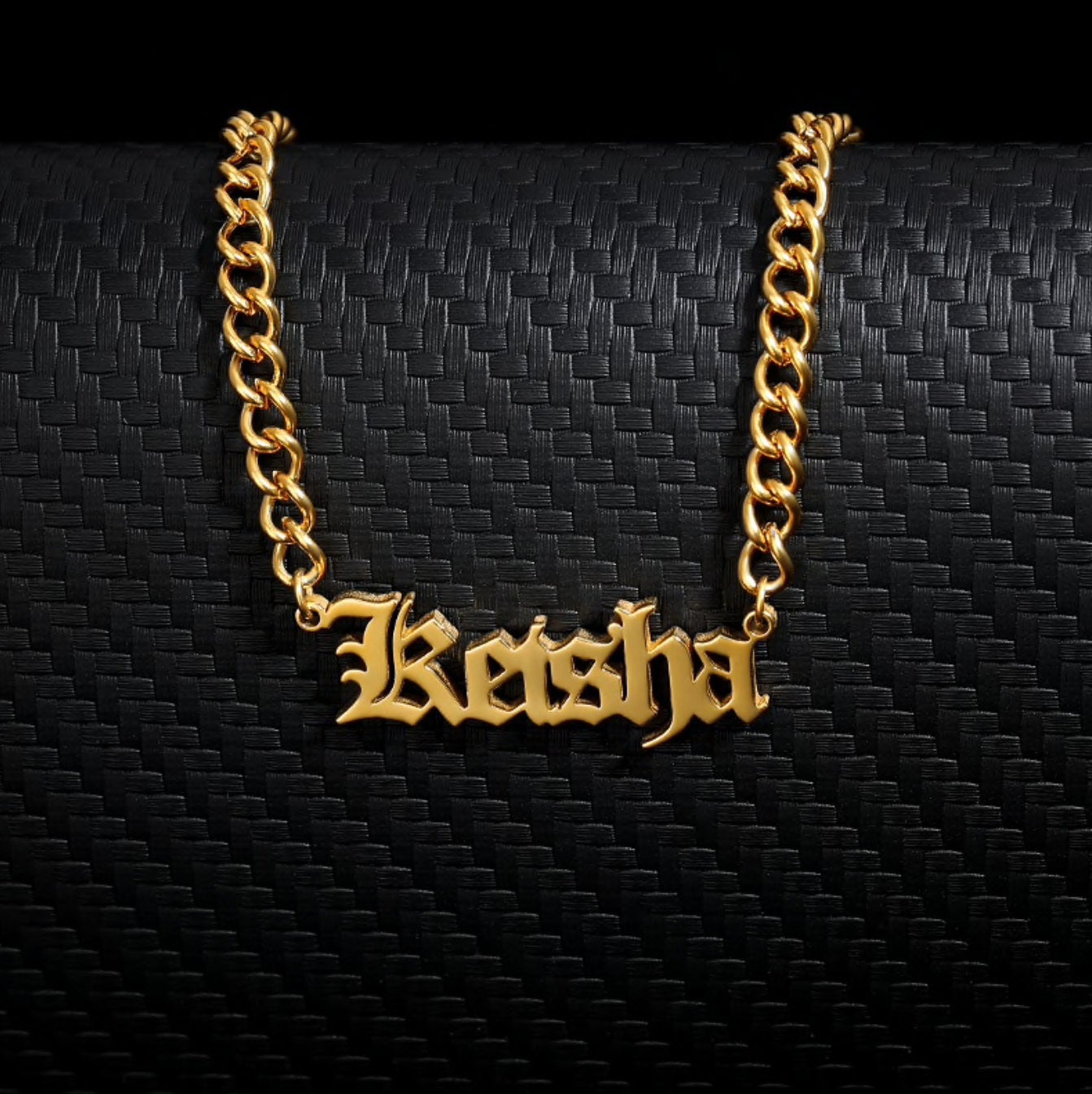 Personalized Old English Necklace on a Cuban Link Chain