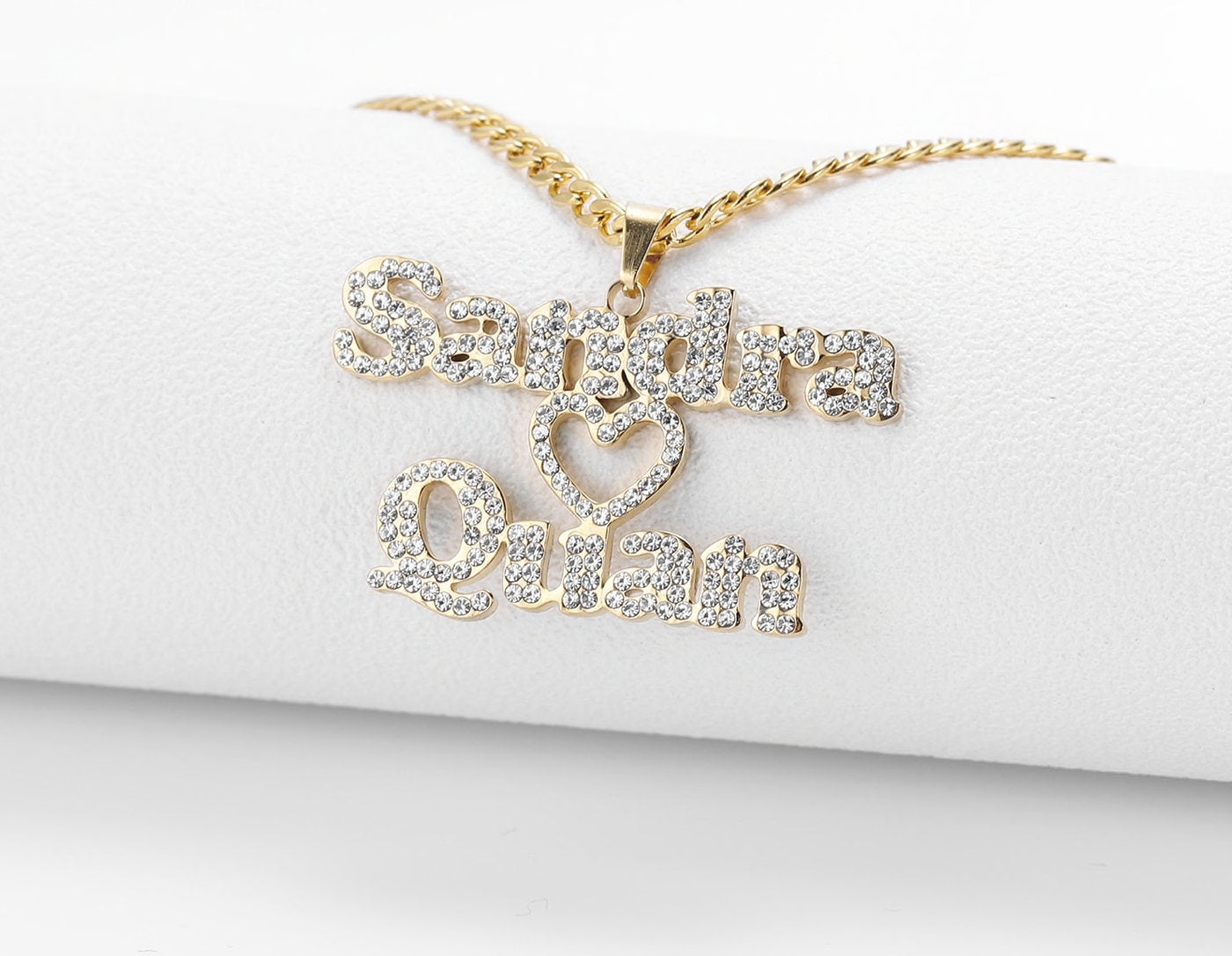 Personalized Two Name Necklace with a Heart